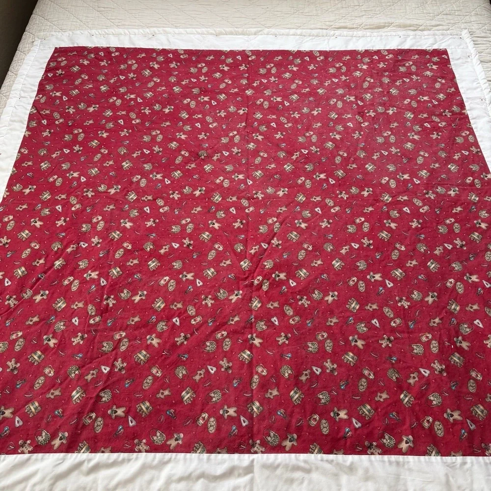 Vintage Handmade Patchwork Quilt – Red & White – 50” x 50” – Hand-Tied